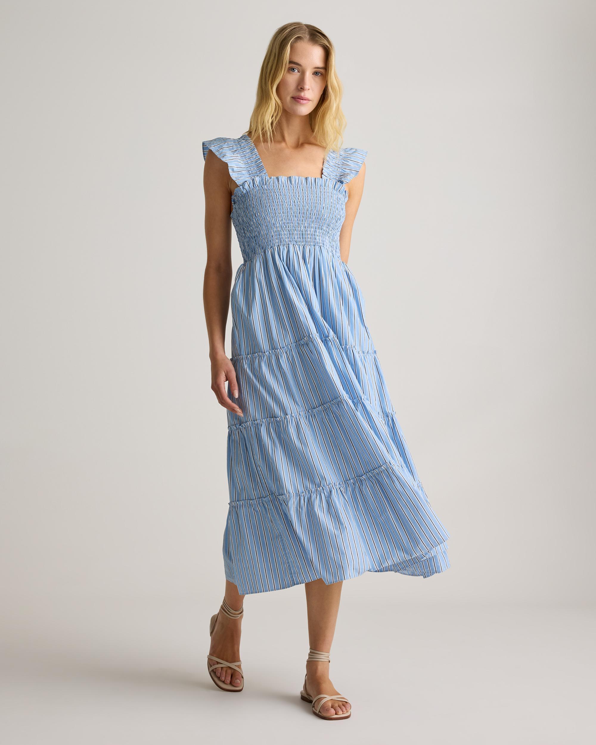 Quince | Women's Smocked Midi Dress Size XS, Organic Cotton Product Image