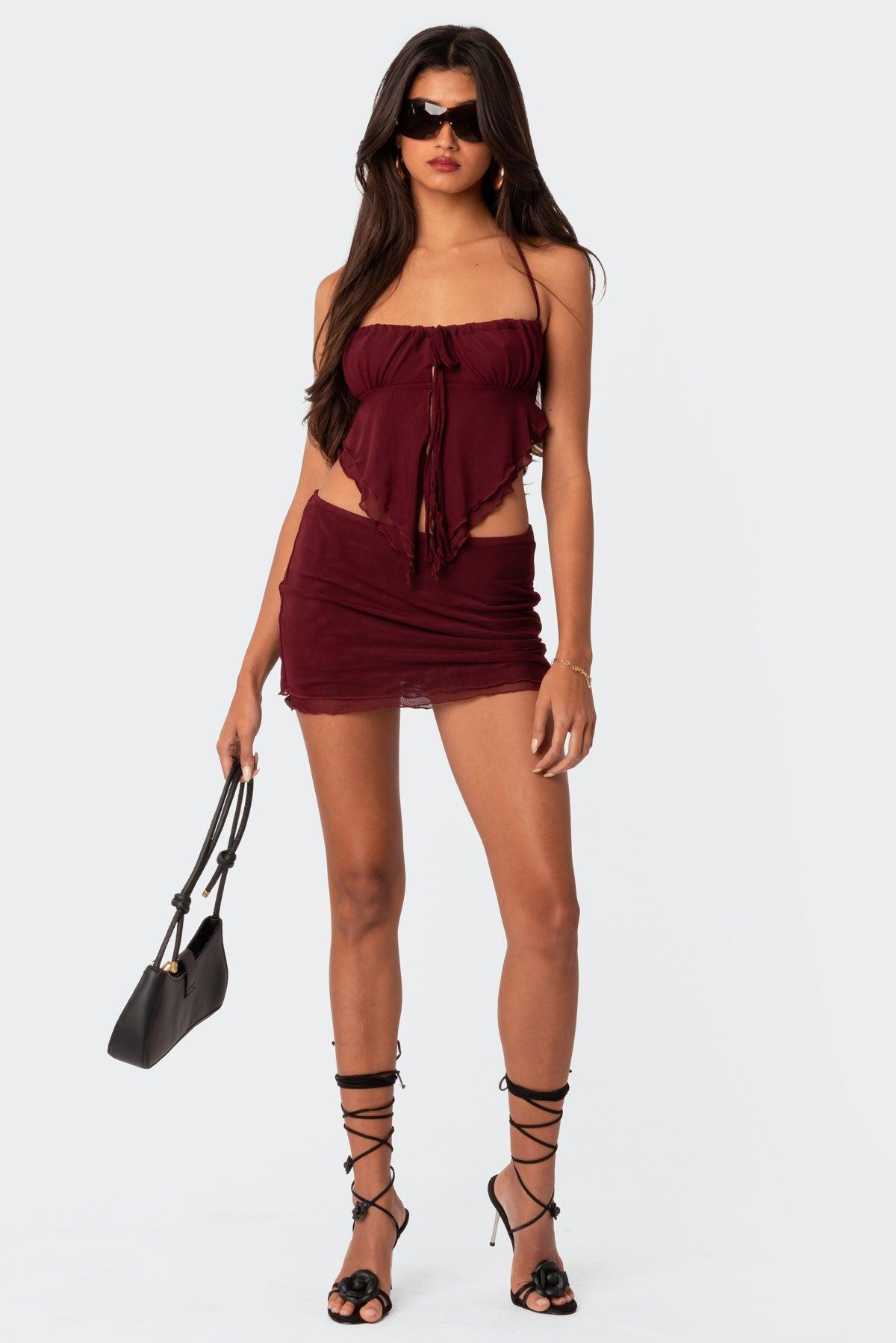 Ariyah Open Tie Back Ruffle Mesh Top Product Image
