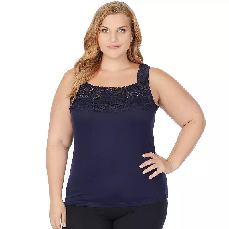 Plus Size Cuddl Duds® SofTech Lace-Trim Squareneck Tank Top, Women's, Size: 2XL, Black Product Image