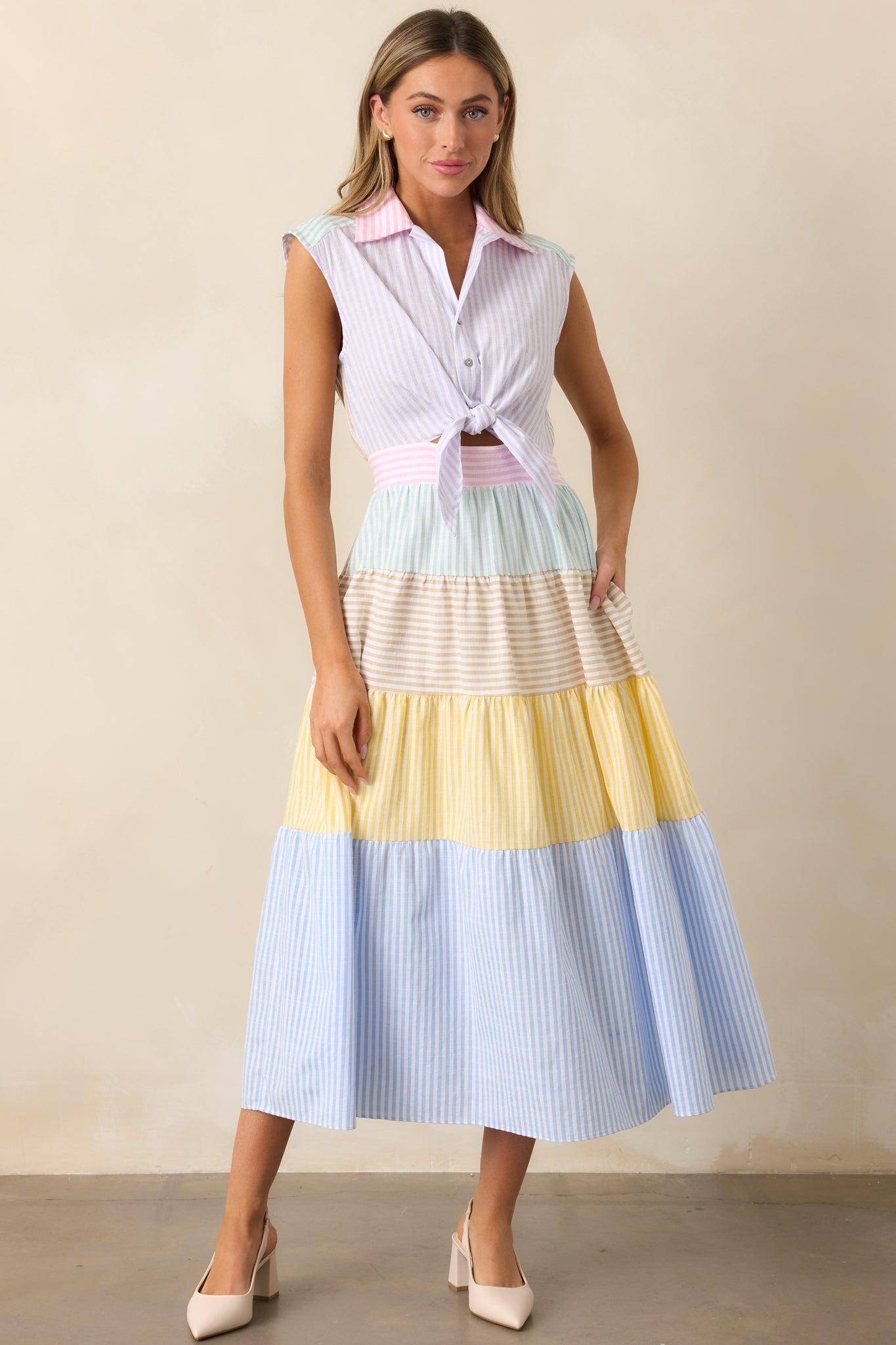 Yacht Club Lavender Multi Stripe Midi Dress Product Image