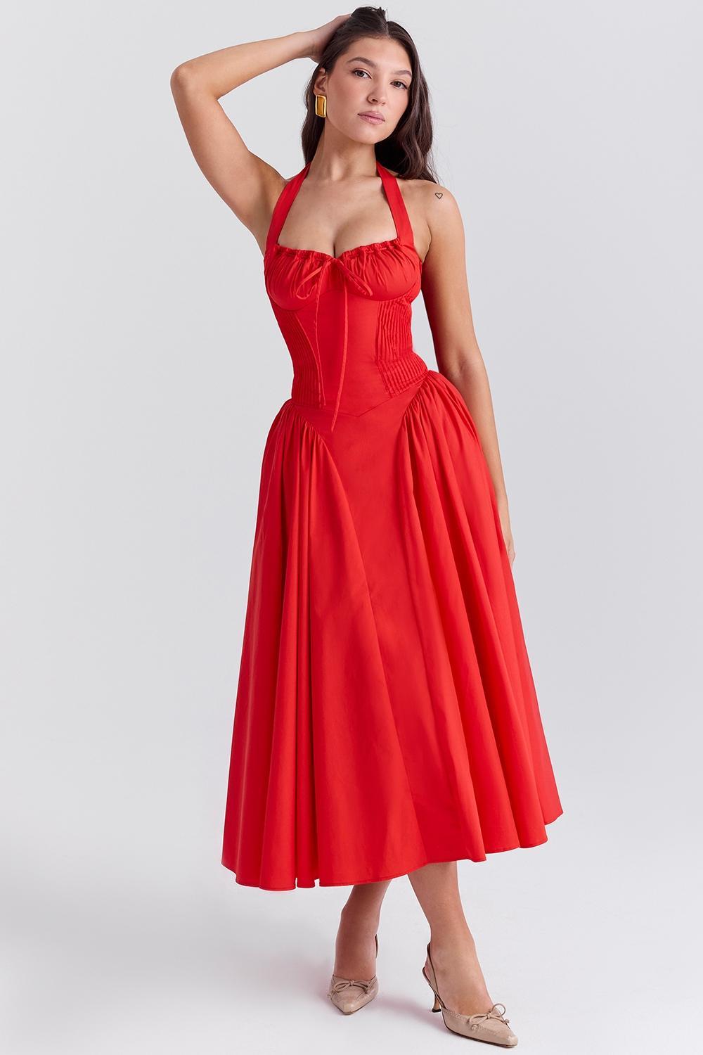Adabella Italian Tomato Cotton Halter Sundress Product Image
