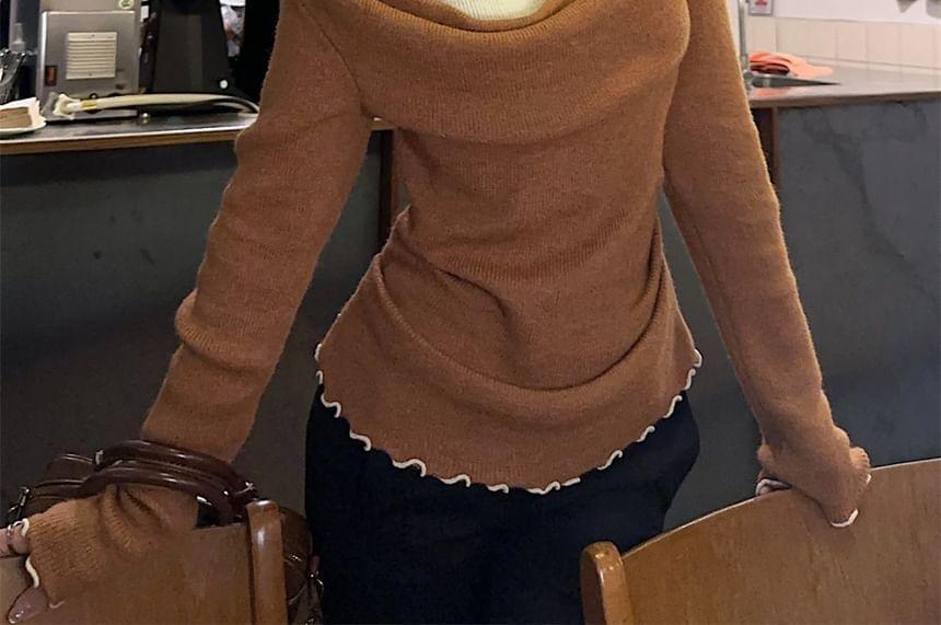 Long Sleeve Cold Shoulder Crochet Floral Mock Two Piece Top Product Image