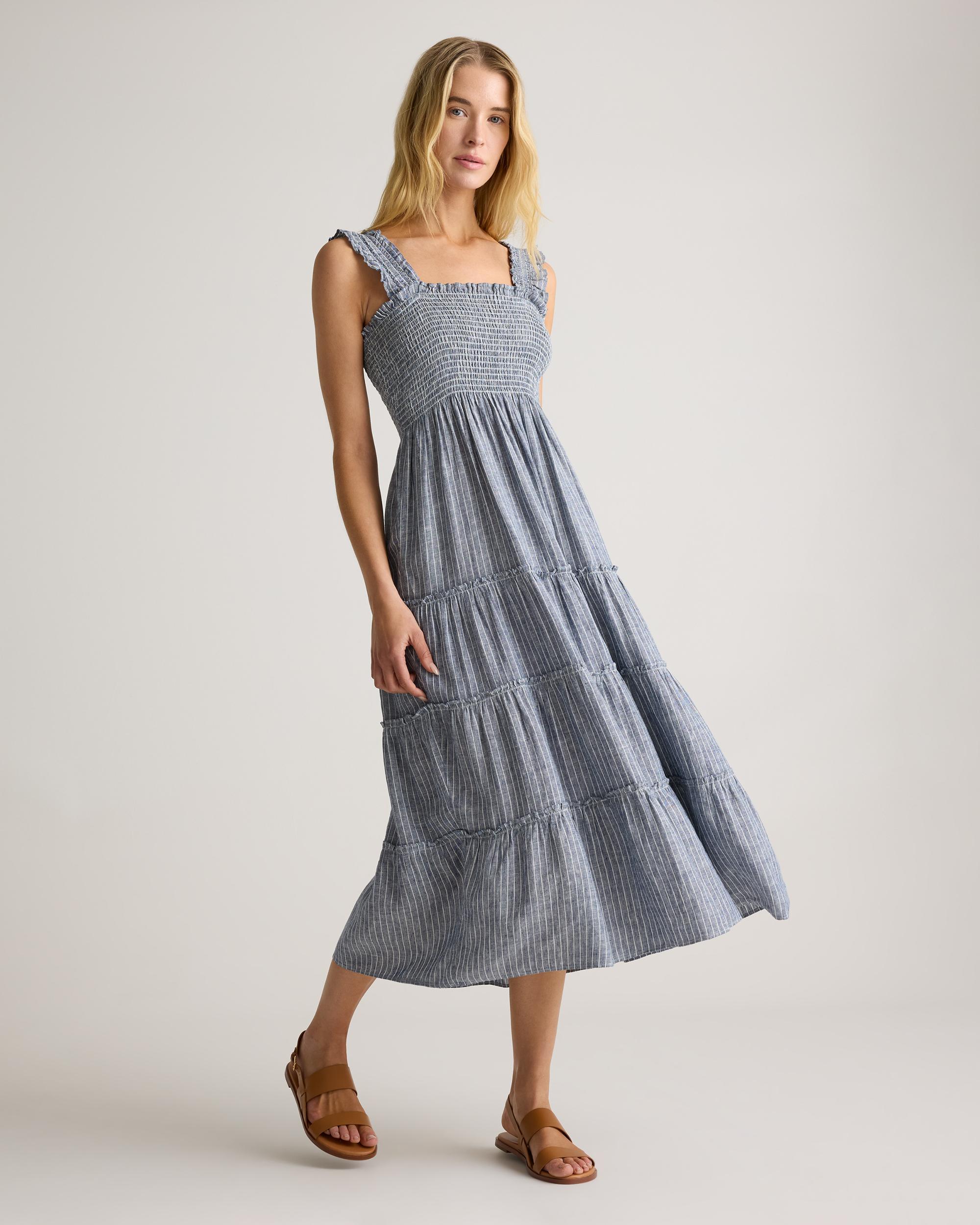 Quince | Women's 100% European Linen Smocked Midi Dress Size XS Product Image