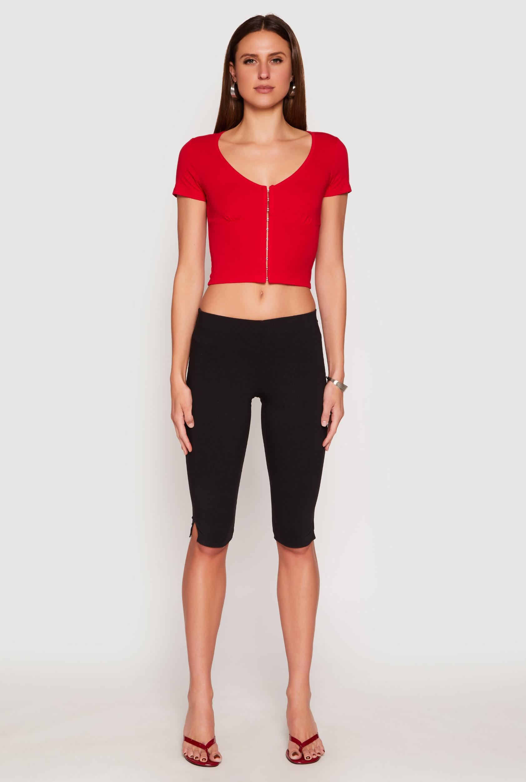 Womens Hook and Eye Short Sleeve Crop Top Product Image