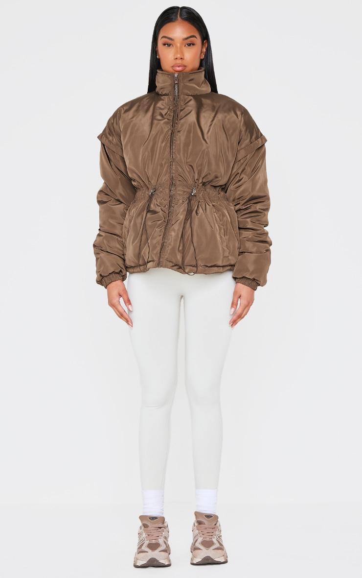  Olive Cinched Waist Padded Jacket Product Image