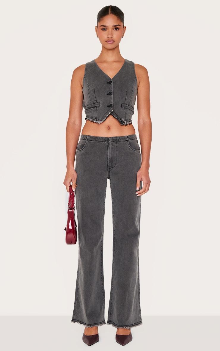 Washed Black Invisible Waistband Low Rise Straight Leg Jeans Product Image