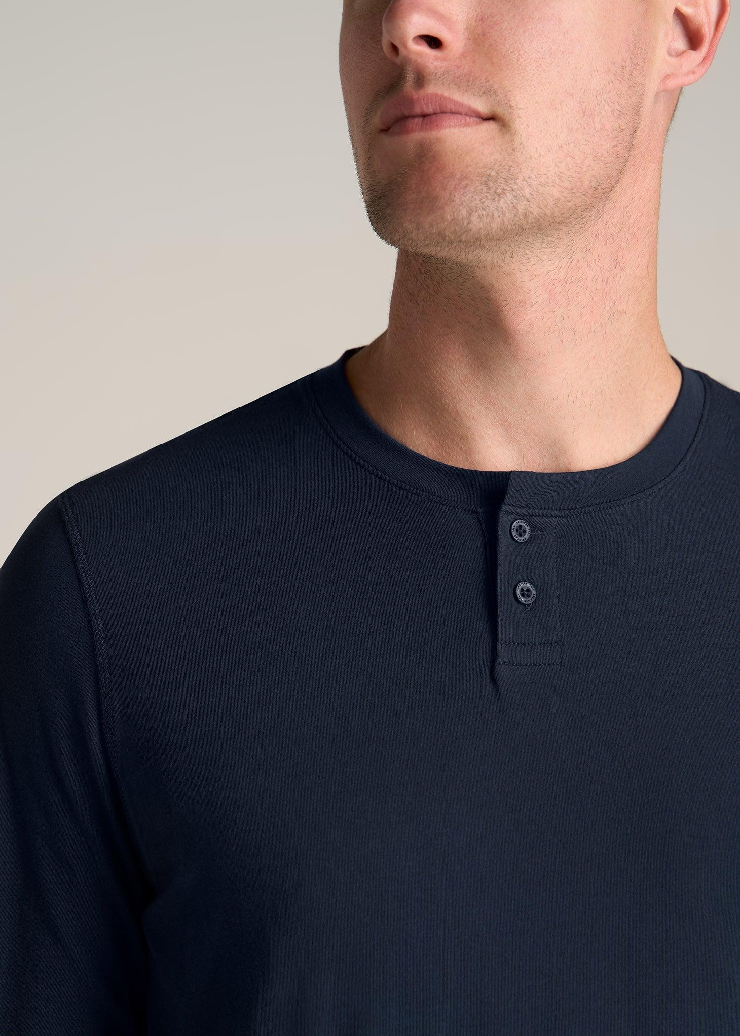 Pima Stretch Knit Henley Shirt for Tall Men in Evening Blue Product Image