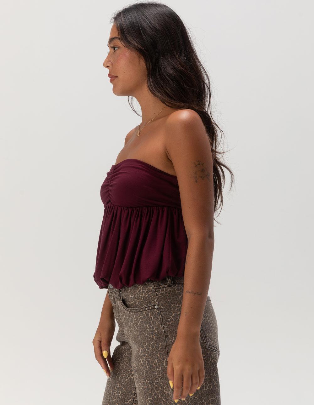 WEST OF MELROSE Bubble Hem Womens Tube Top - BURGUNDY Product Image