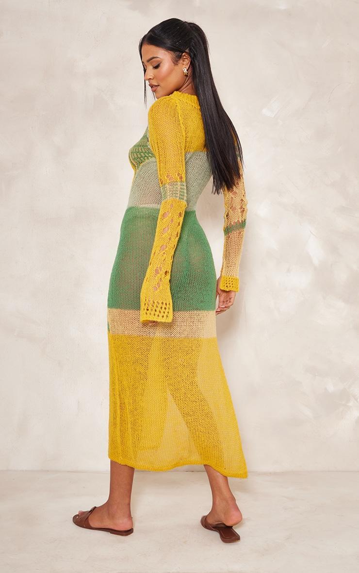 Tall Yellow Open Knit Distressed Maxi Dress With Side Split Product Image