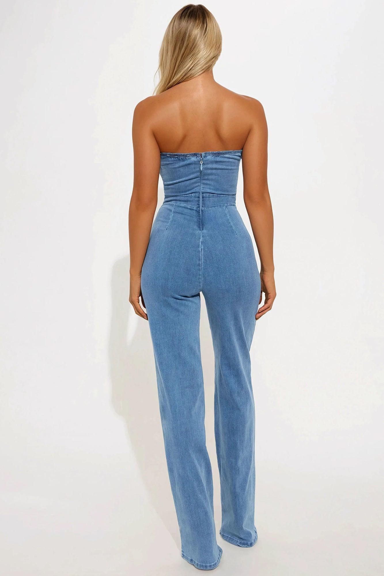 Feeling Twirly Denim Jumpsuit - Medium Wash Product Image