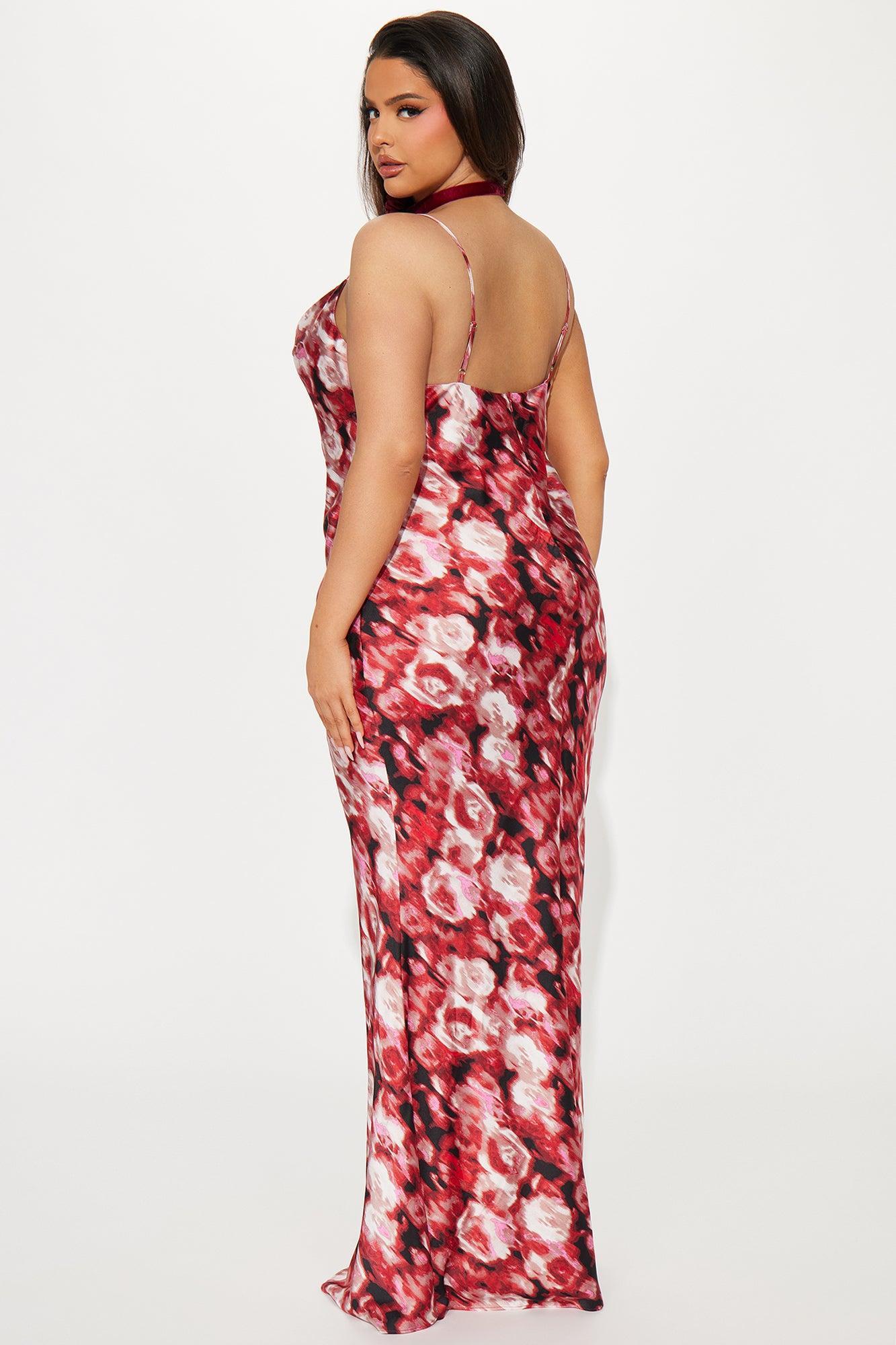 Hot Date Satin Maxi Dress - Burgundy Product Image