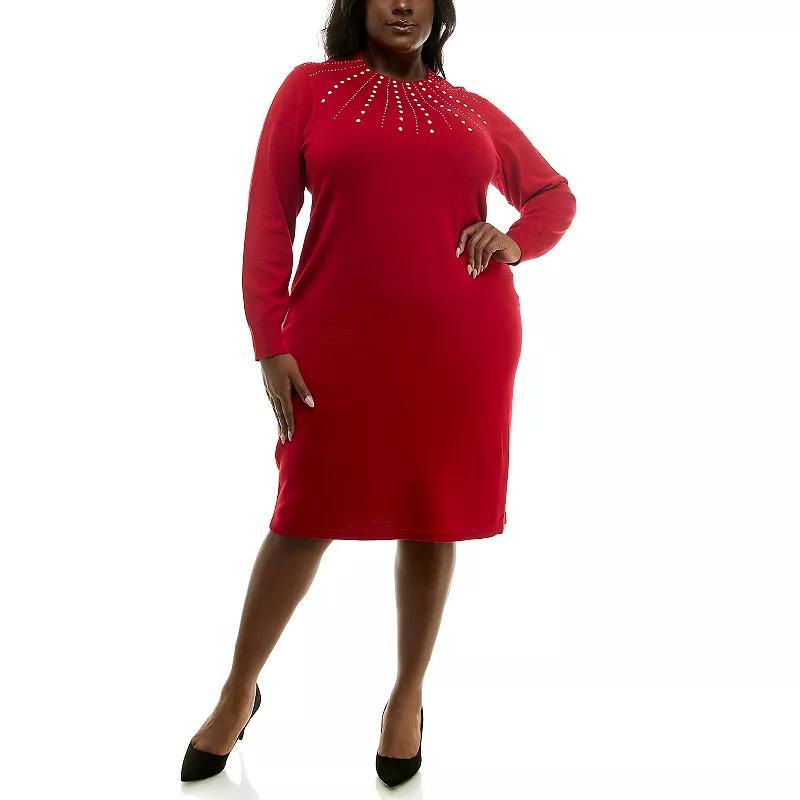 Plus Size Nina Leonard Heatseal Sweater Dress, Women's, Size: 2XL, Nina Red Product Image