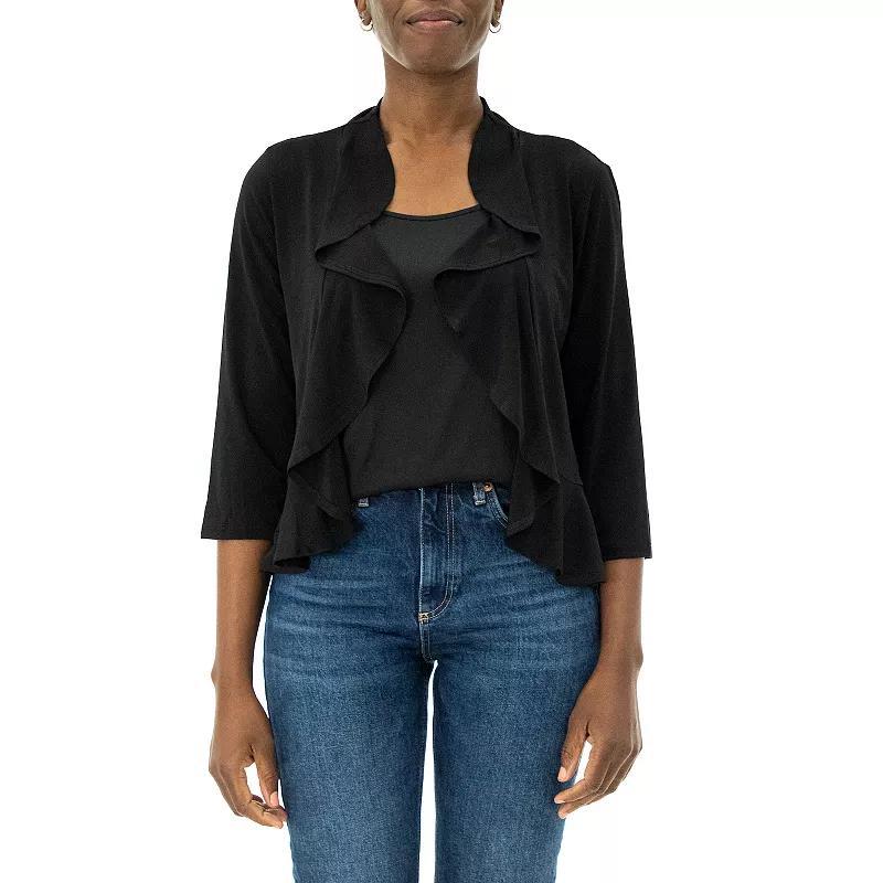 Women's Nina Leonard Ruffle Open-Front Cardigan, Size: Large, Blush Product Image