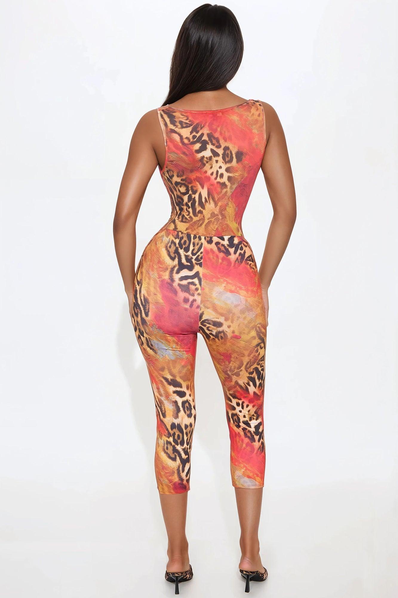 That's Hot Mesh Capri Jumpsuit - Red/combo Product Image