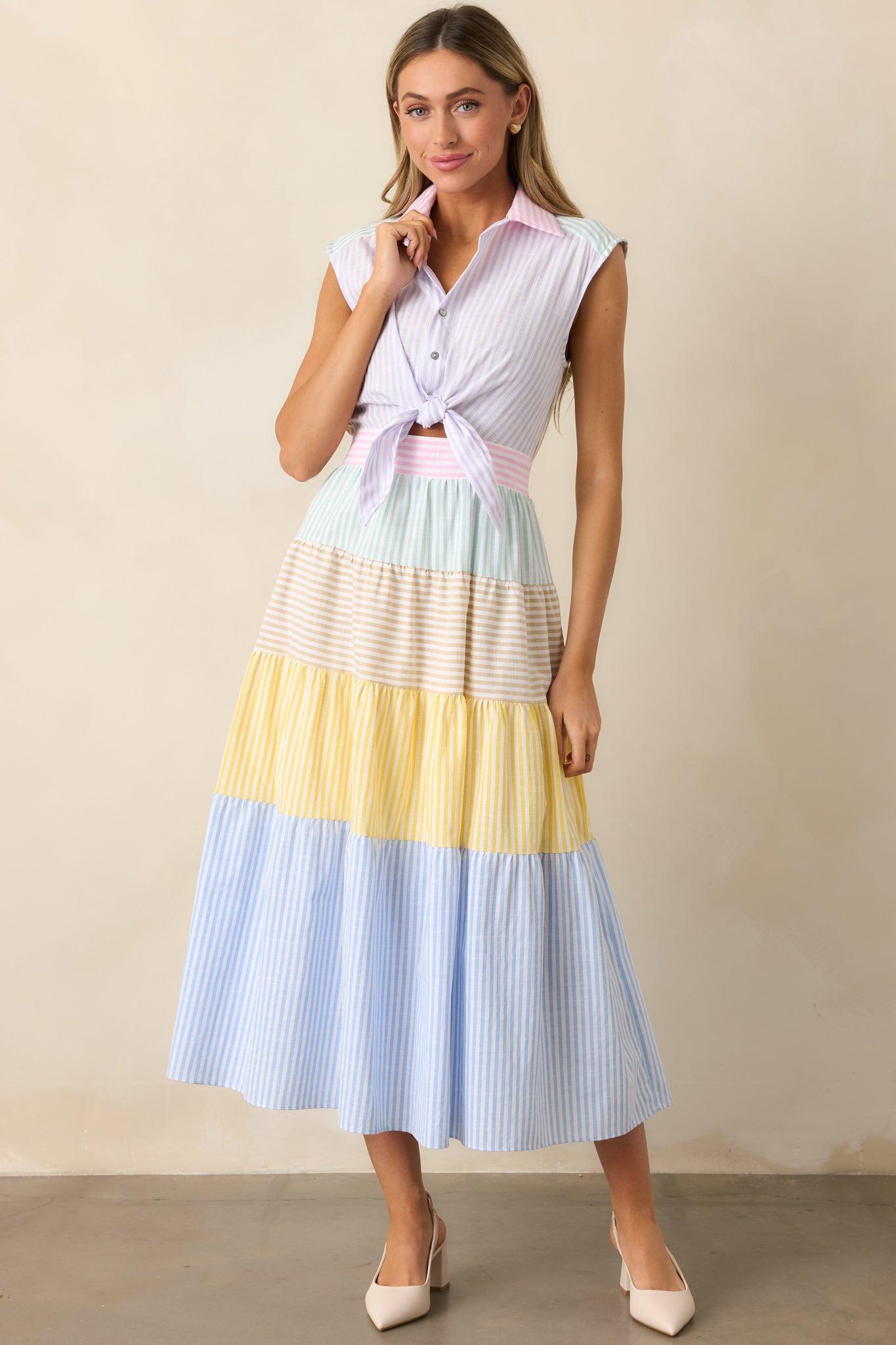 Yacht Club Lavender Multi Stripe Midi Dress Product Image
