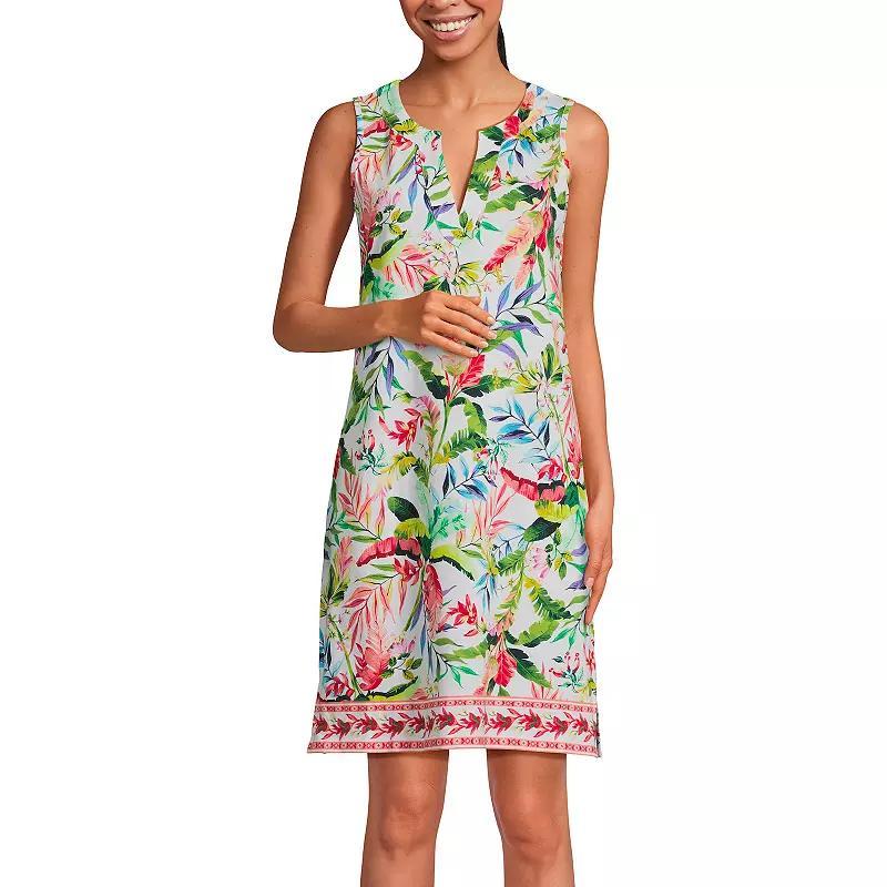 Women's Lands' End Splitneck Swim Cover-Up Dress, Size: Medium, Navy White Paisley Product Image