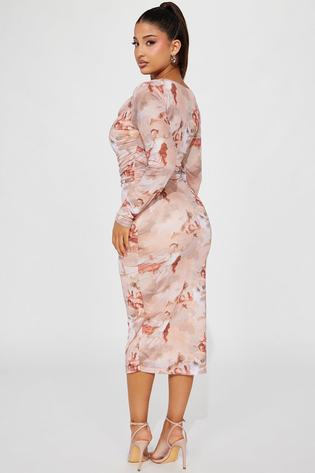 Rhea Printed Mesh Midi Dress - Brown/combo Product Image