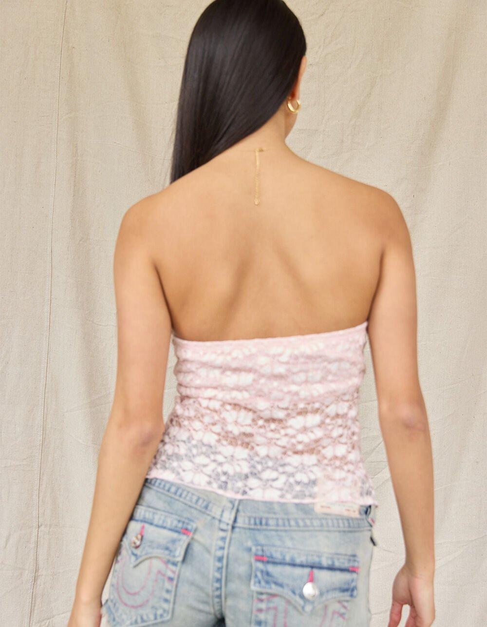 WEST OF MELROSE Lace Garter Womens Tube Top - PINK Product Image