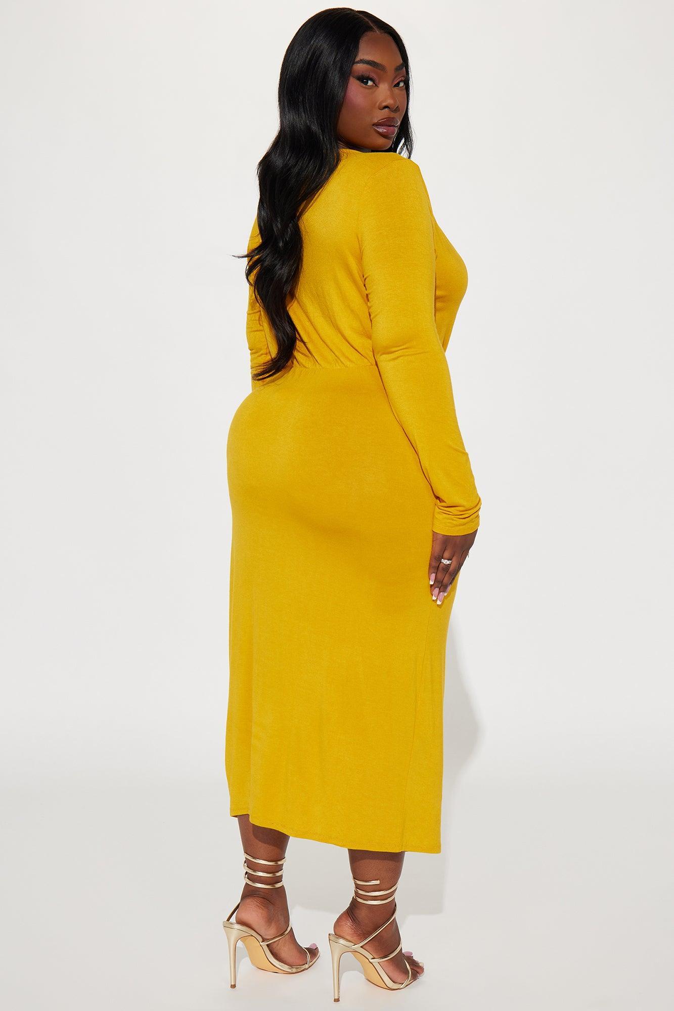 Claire Ruched Midi Dress - Mustard Product Image