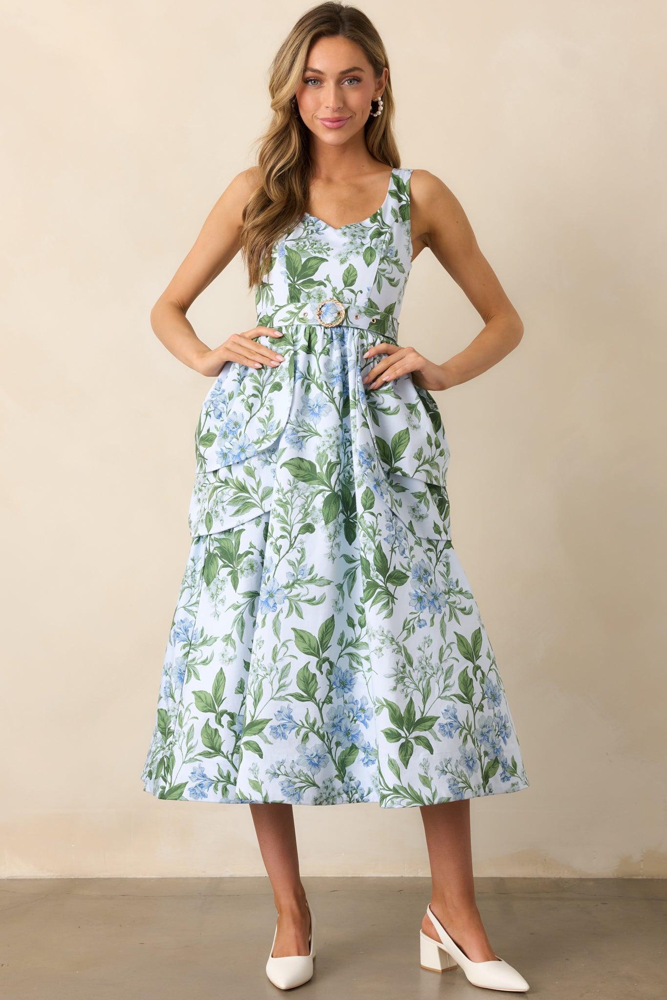 Diana Blue Lilacs Botanical Print Cotton Petal Maxi Dress Product Image