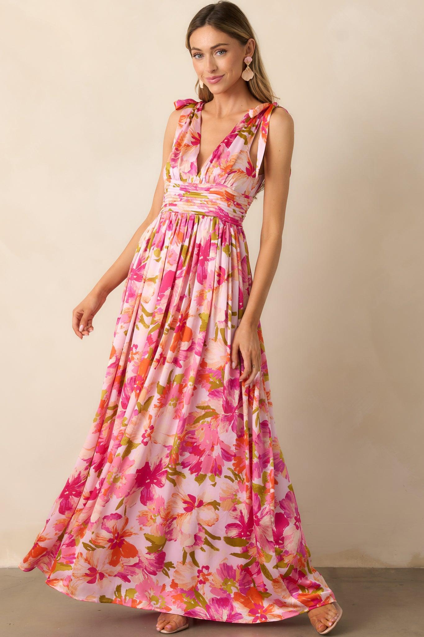 Somewhere Beautiful Pink Multi Floral Maxi Dress Product Image