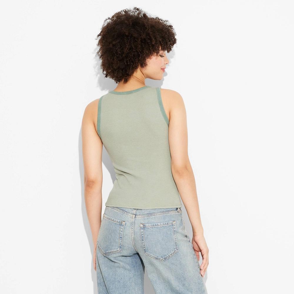 Women's Long Line Tank Top - Wild Fable™ Sage XXS: Highneck, Sleeveless, Cotton-Spandex Blend Product Image