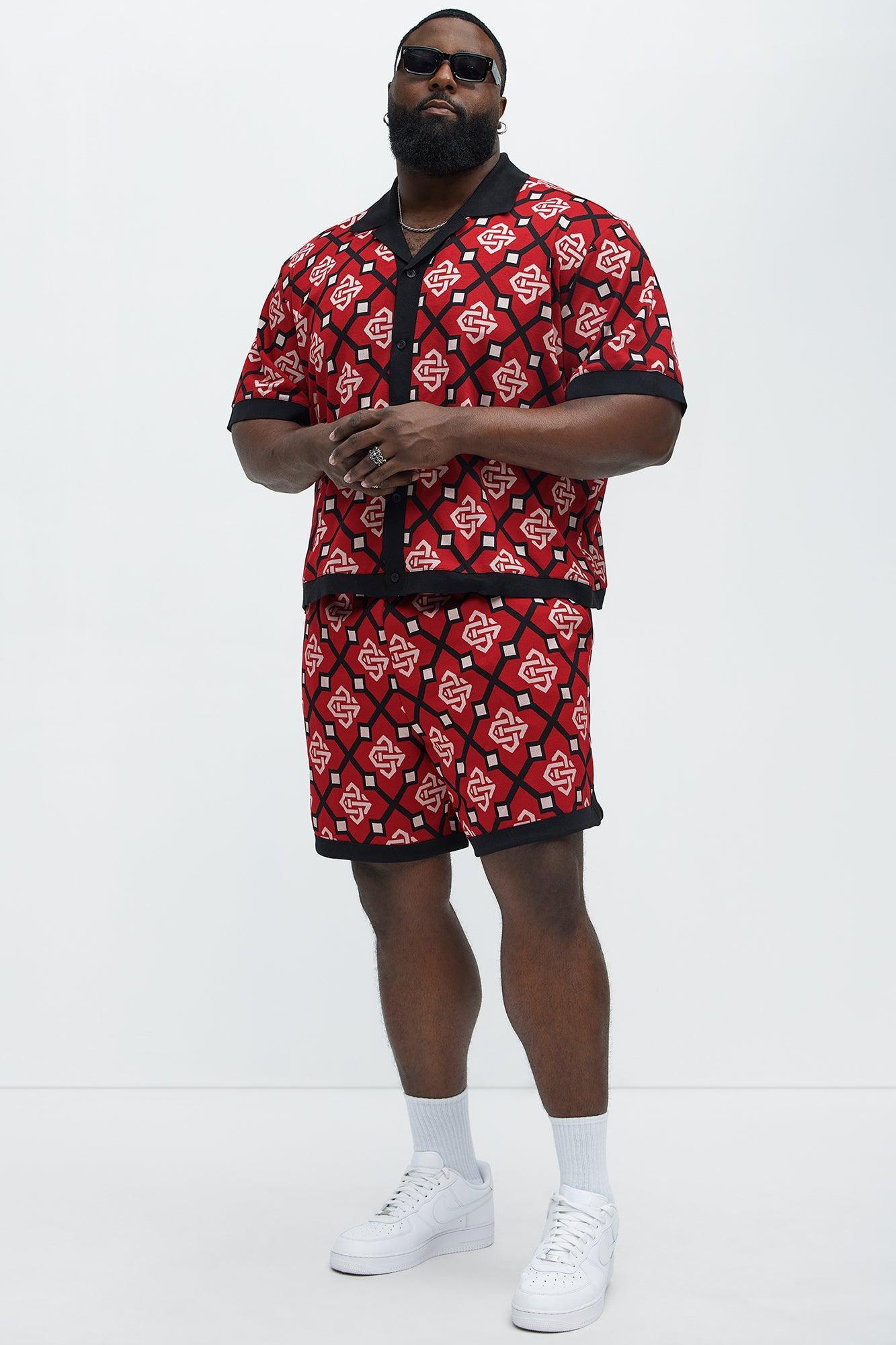 All Over Geo Jacquard Shorts - Red Product Image