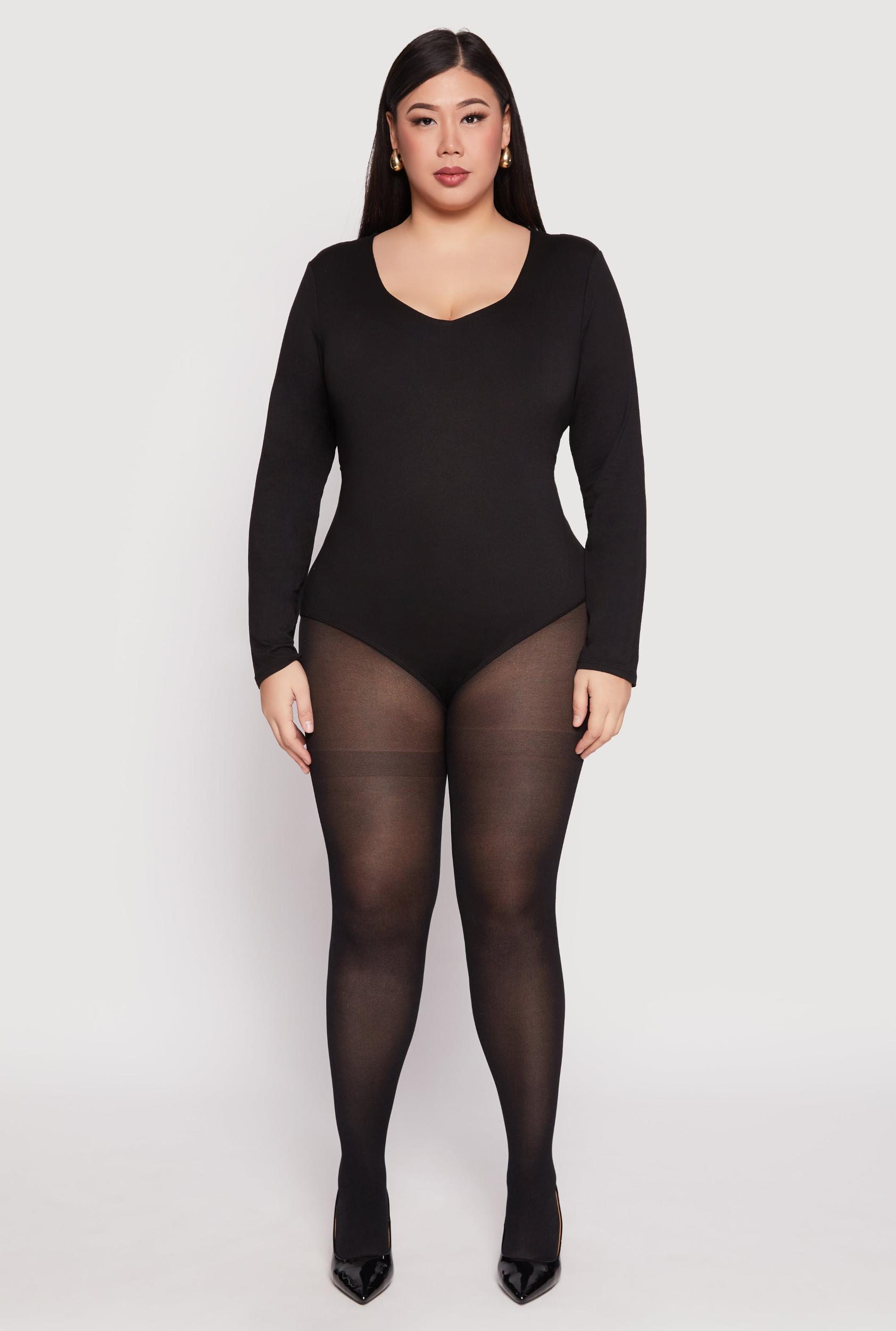 Womens Plus Size Long Sleeve V Neck Bodysuit Product Image