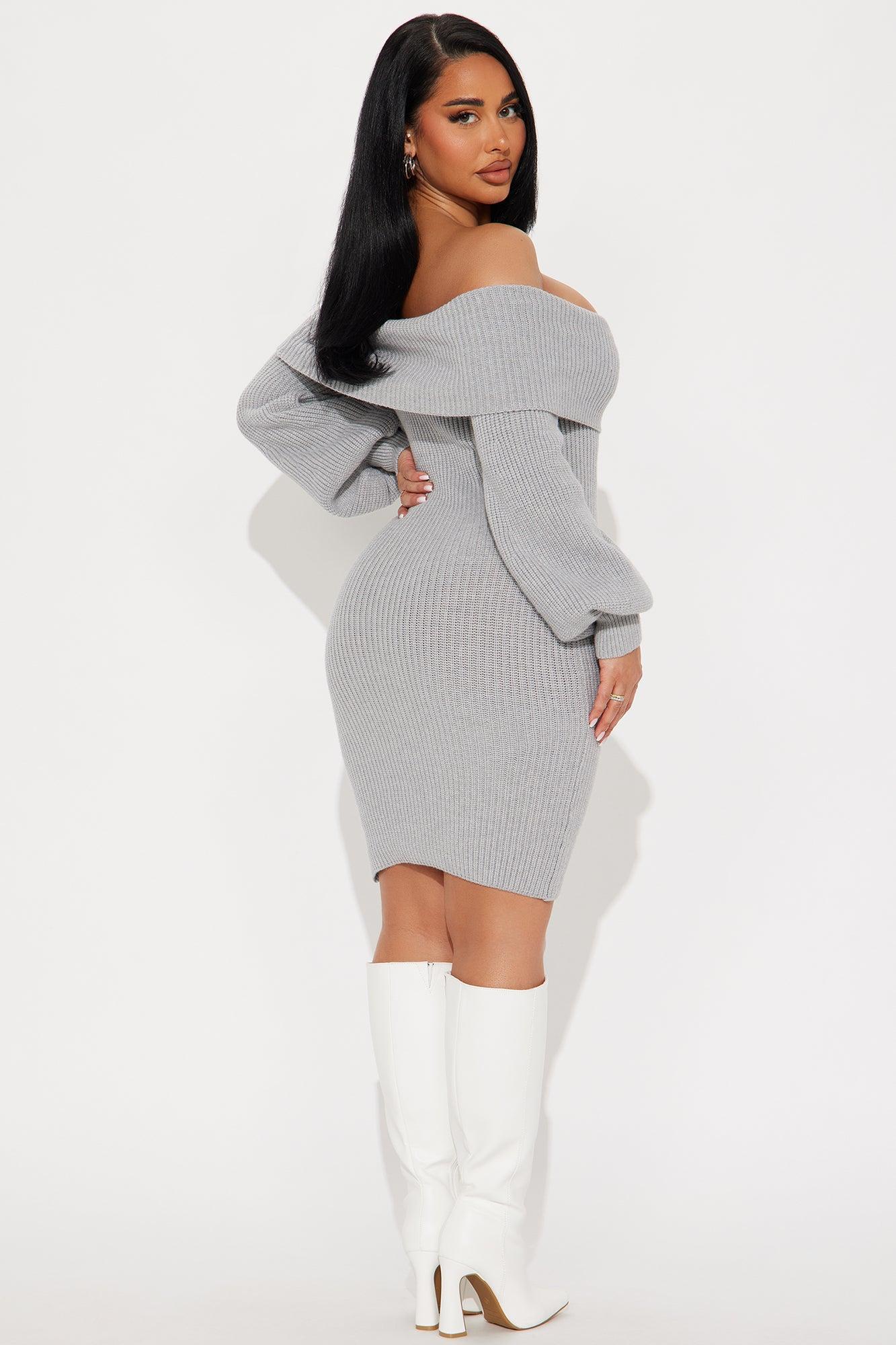 Faith Sweater Mini Dress - Heather Grey Product Image