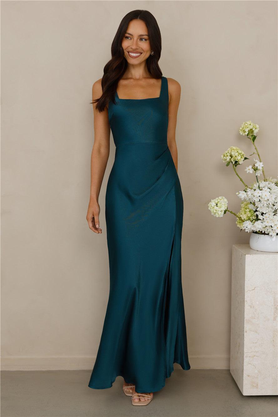 The Evelina Satin Maxi Dress Teal Product Image