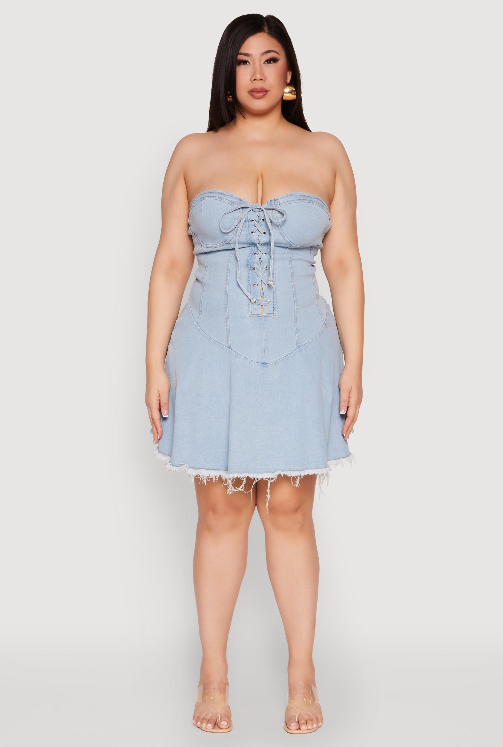 Womens Plus Size Daisy Denim Lace Up Corset Dress Product Image