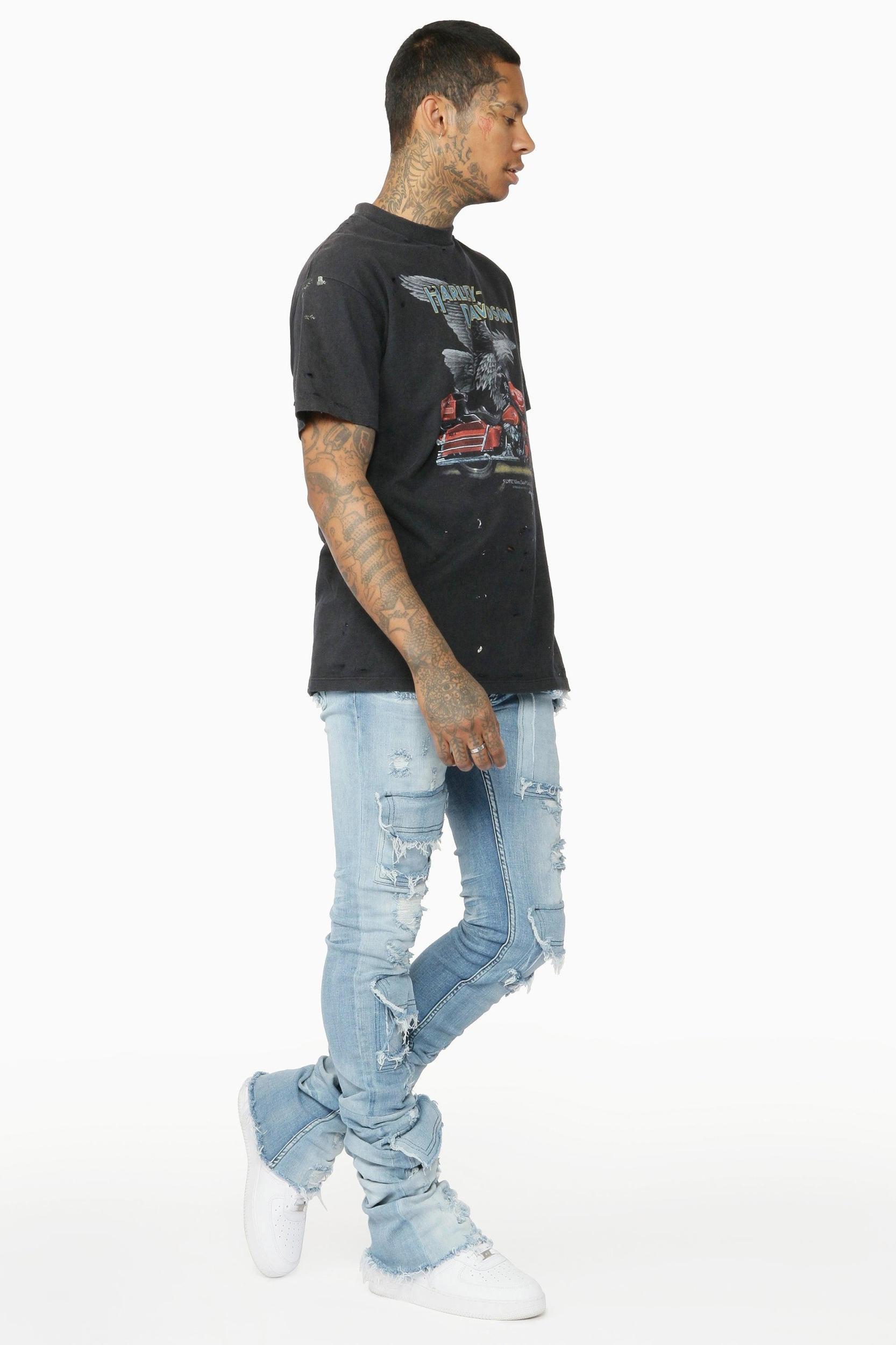 Pooja Blue Super Stacked Flare Jean Male Product Image