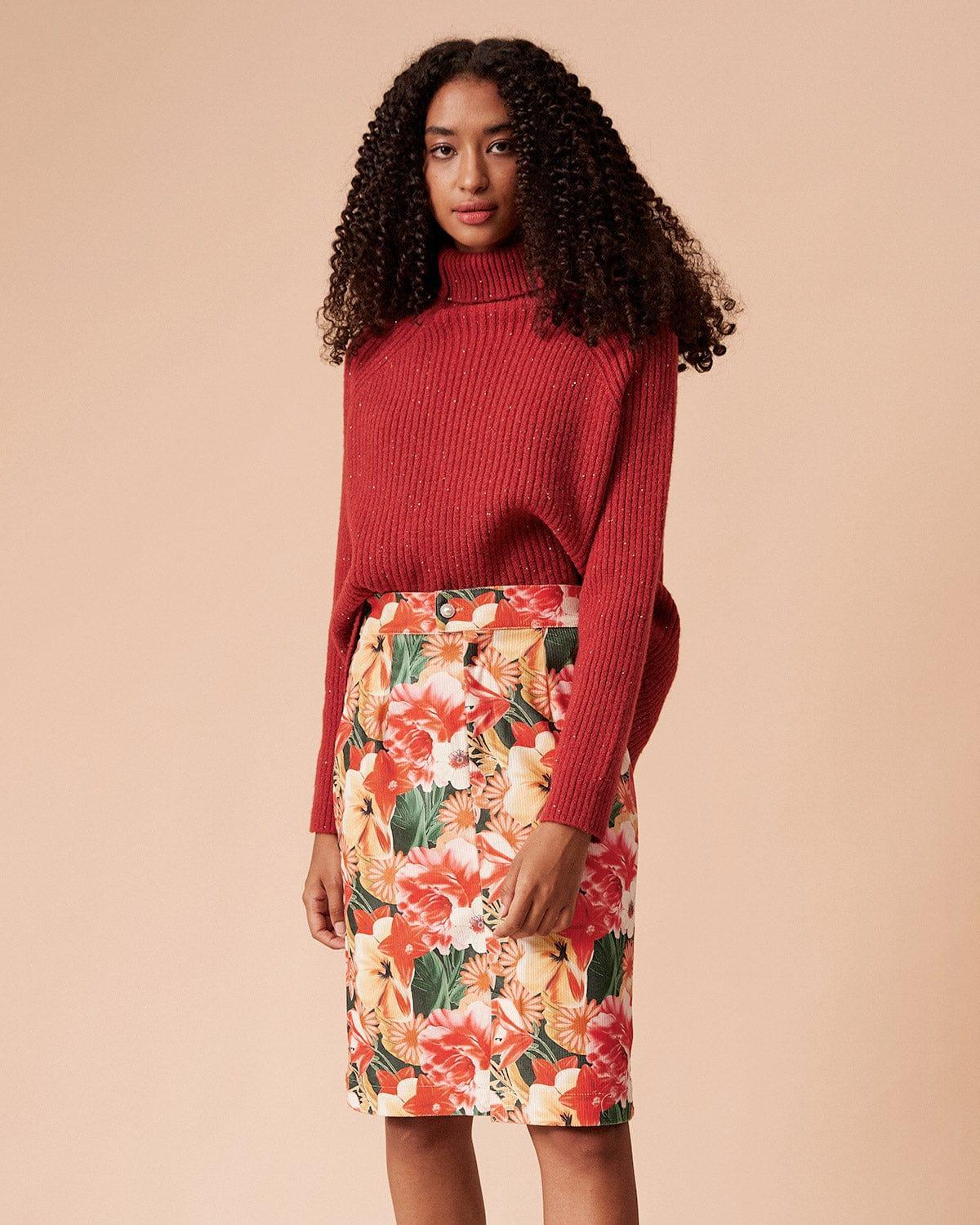 The High Waisted Corduroy Floral Skirt Product Image