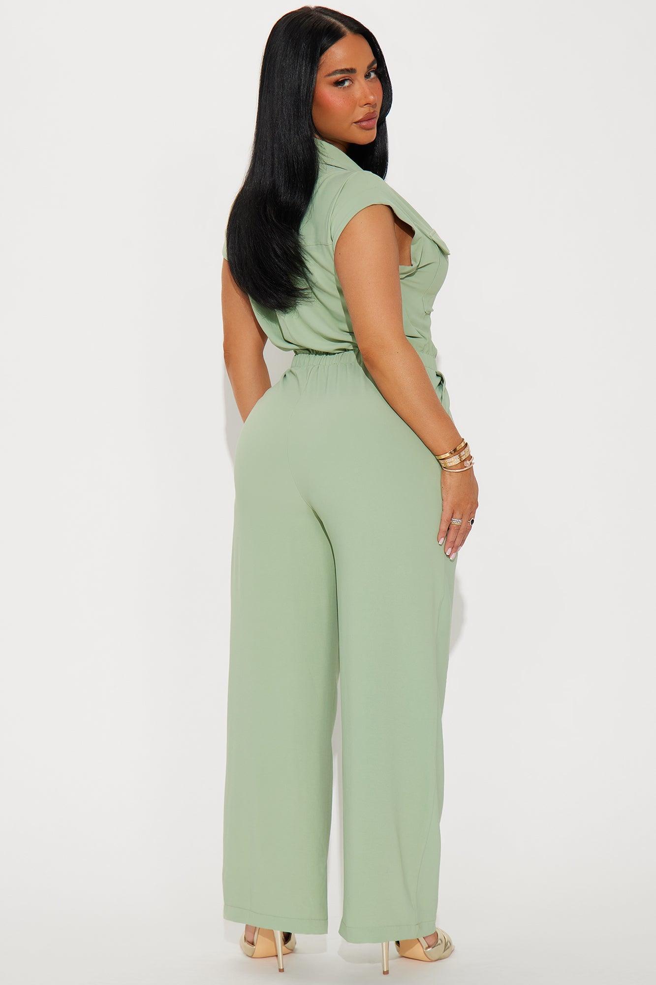 Charlie Button Up Airflow Jumpsuit - Sage Product Image