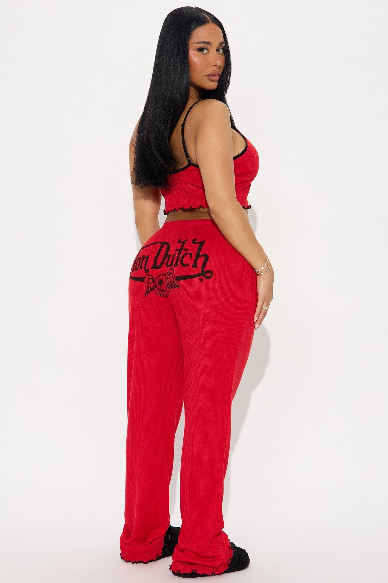 Von Dutch Waffle Cami PJ Pant Set - Red/Black Product Image