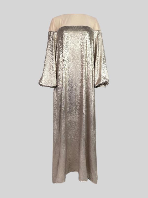 A-Line Loose Gauze See-Through Shiny Split-Joint Round-Neck Evening Dresses Maxi Dresses Product Image