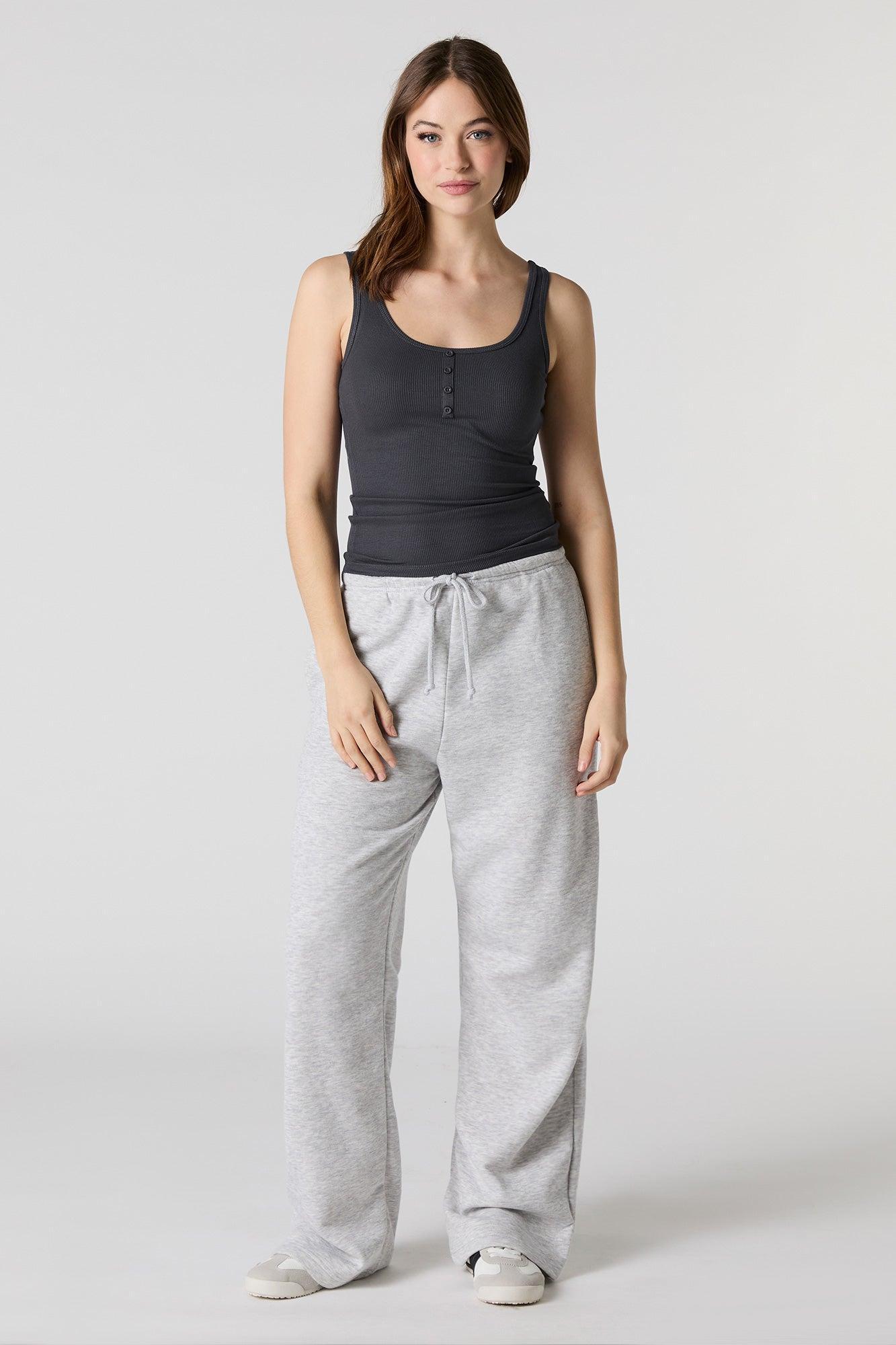 Ribbed Scoop Neck Henley Tank Female Product Image
