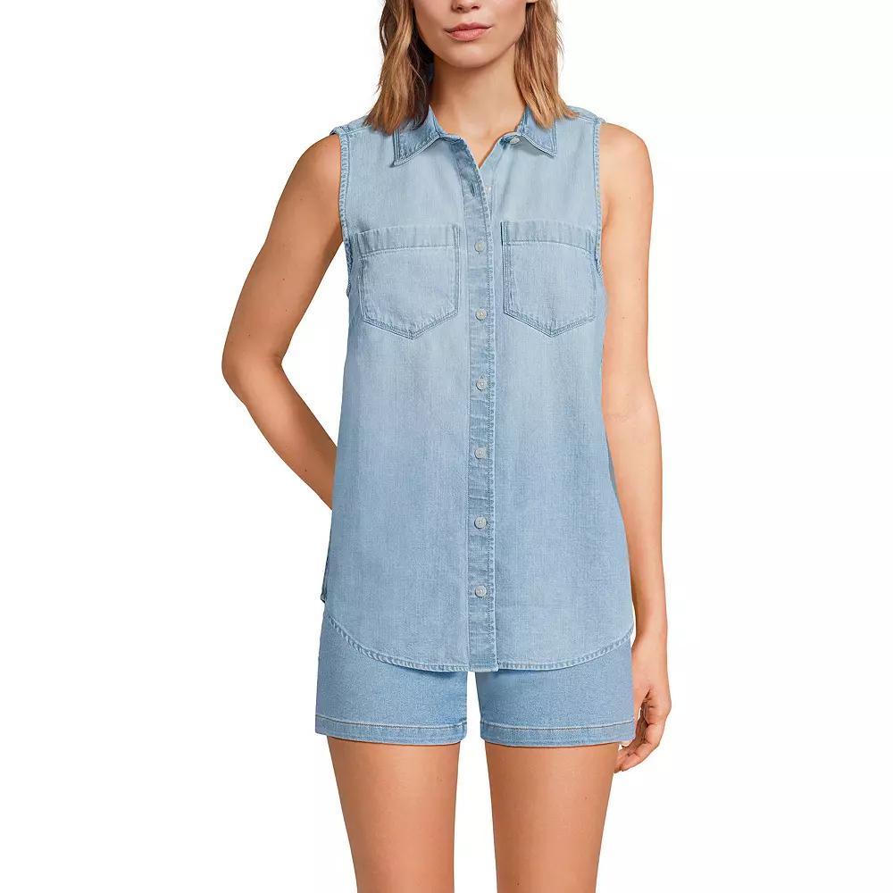 Women's Lands' End Sleeveless Denim Button Down Shirt, Size: XL, Light Wash Blue Product Image