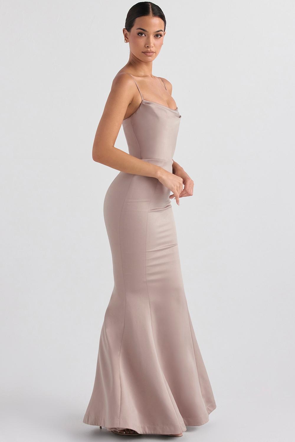 Violette Mushroom Satin Fishtail Gown Product Image