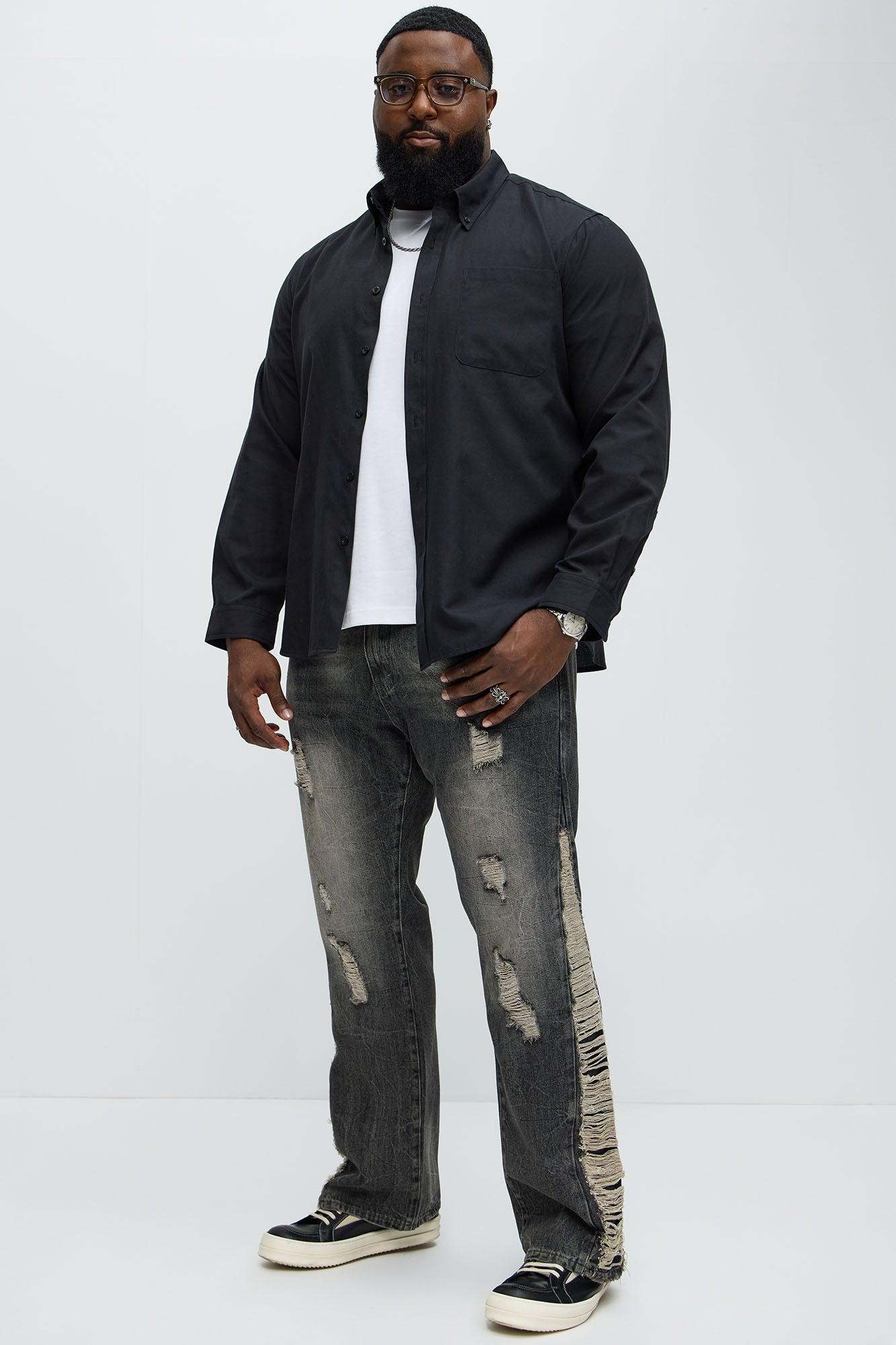 Back In The Valley Distressed Stacked Slim Flare Jeans - Black Wash Product Image