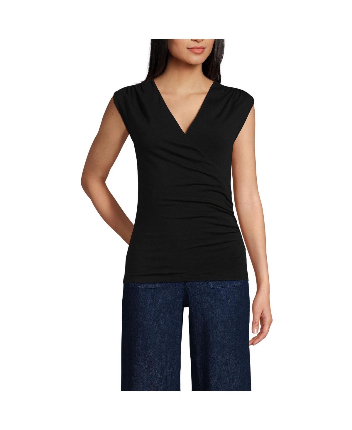 Womens Lands End Lightweight Jersey Wrap Front Top Product Image