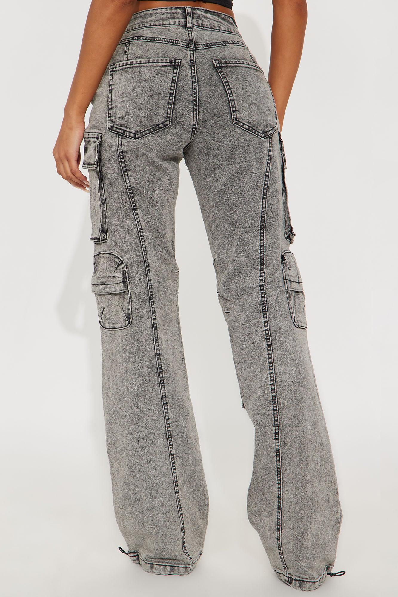 Tall Fairfax High Rise Stretch Cargo Jean - Acid Wash Grey Product Image