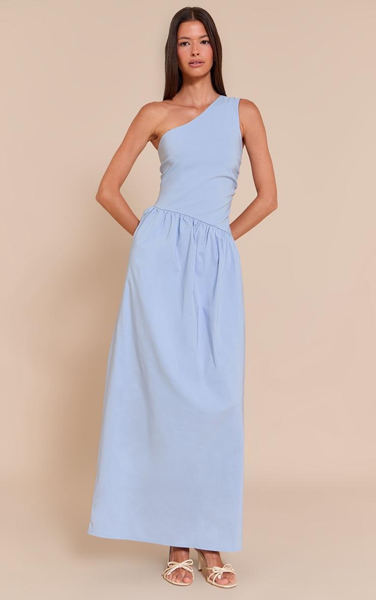  Light Blue Stretch Woven One Shoulder Maxi Dress Product Image