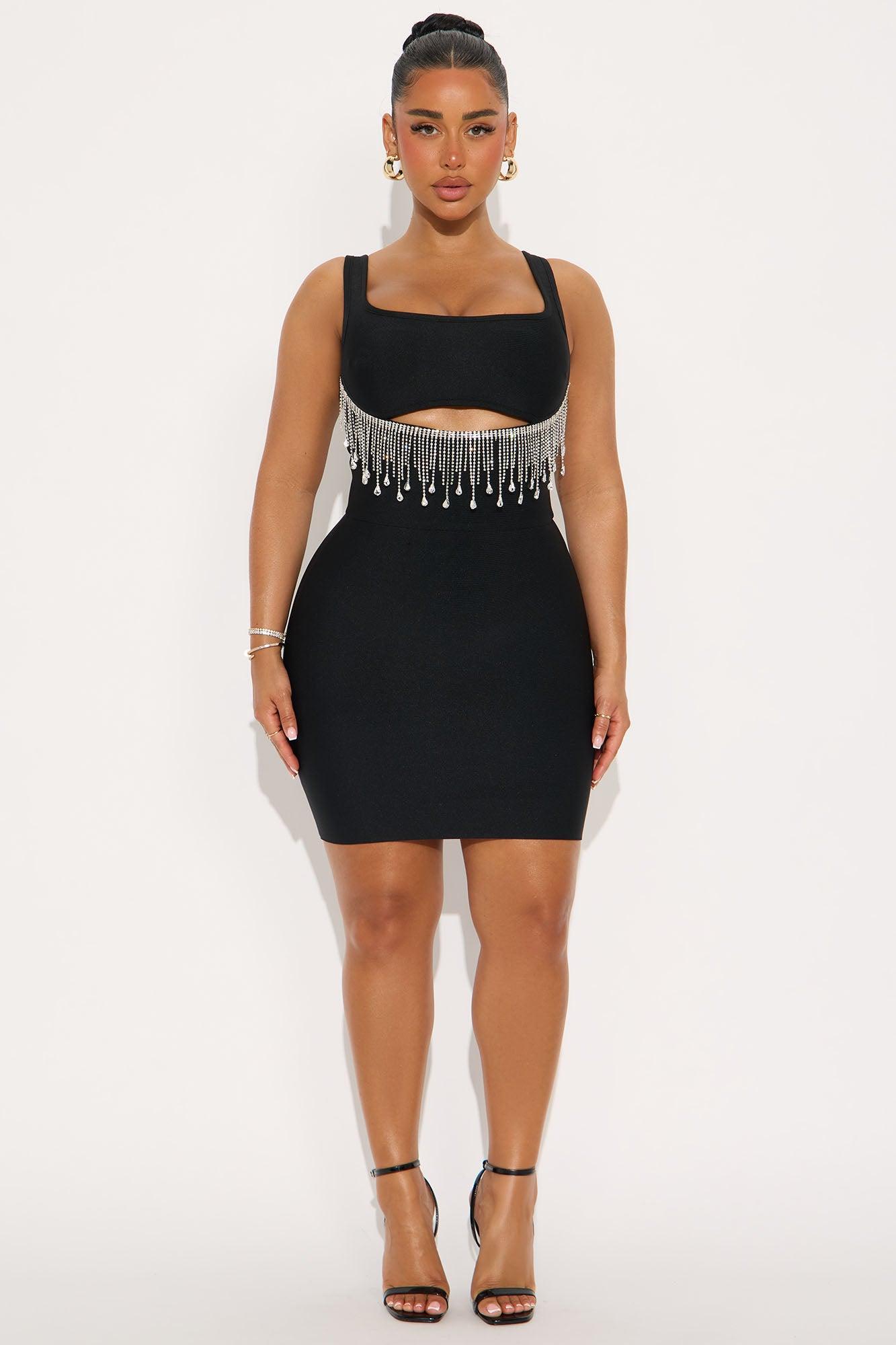Belinda Bandage Rhinestone Mini Dress - Black Product Image