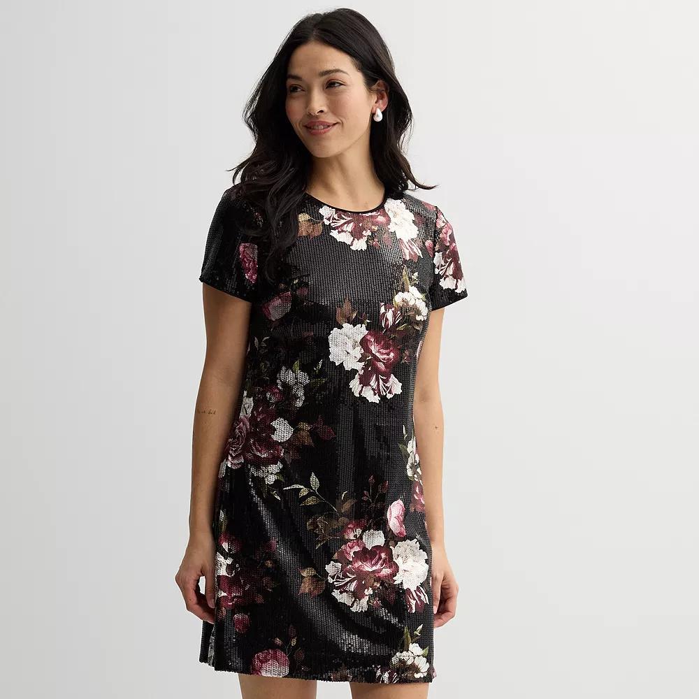 Womens London Times Short Sleeve Sequin Shift Dress Product Image