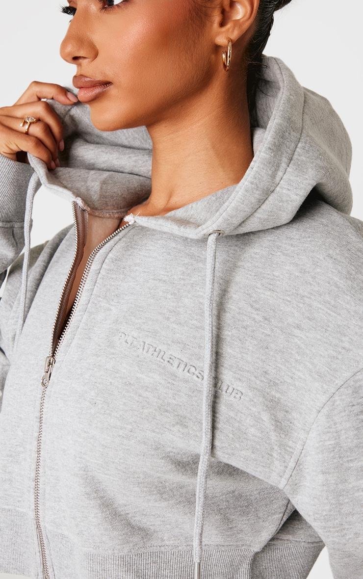 Petite Ash Grey Zip Up Embossed Detail Crop Hoodie Product Image