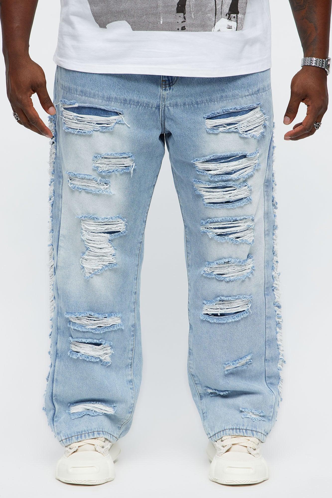 Baggy Busy In These Streets Destroyed Jeans - Light Blue Wash Product Image