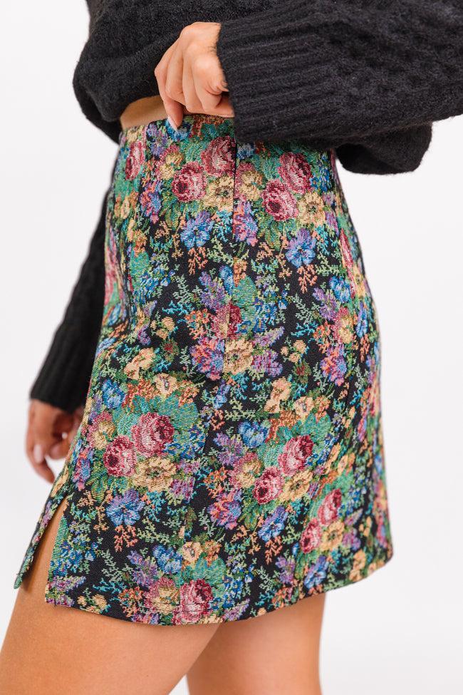 Big News Black Floral Brocade Skirt FINAL SALE Product Image