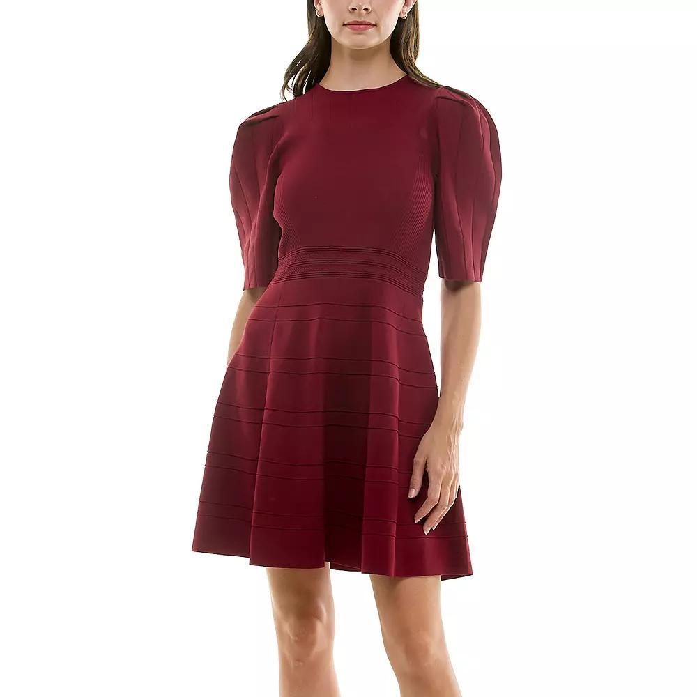 Women's Nicole Miller Fit & Flare Bandage Sweater Dress, Size: Large, Rich Red Product Image