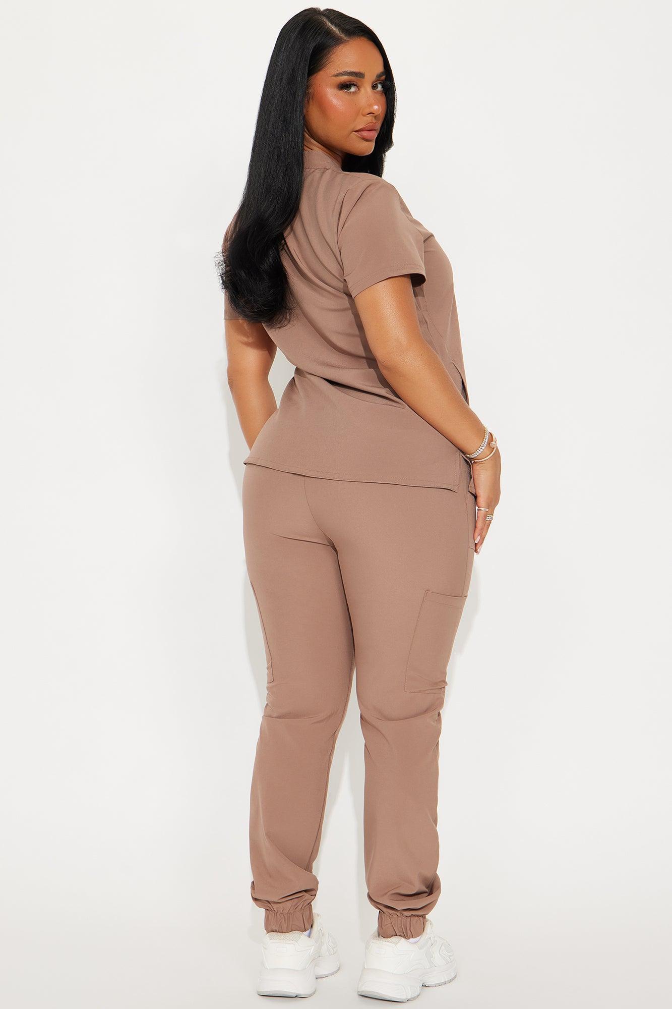 Take Care Stretch Scrub Uniform Jogger Set  - Brown Female Product Image